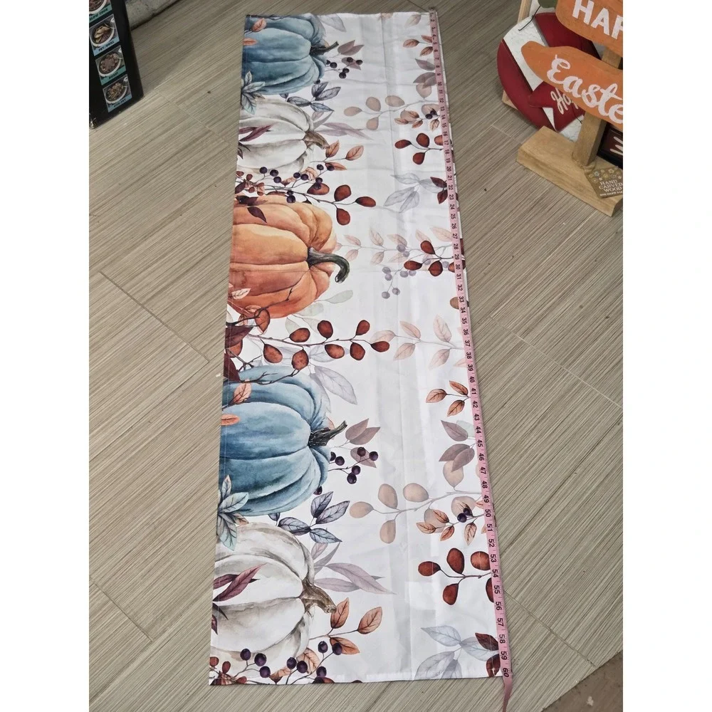 Fall Pumpkin Window Valance Autumn Harvest Watercolor Orange Teal 60x18